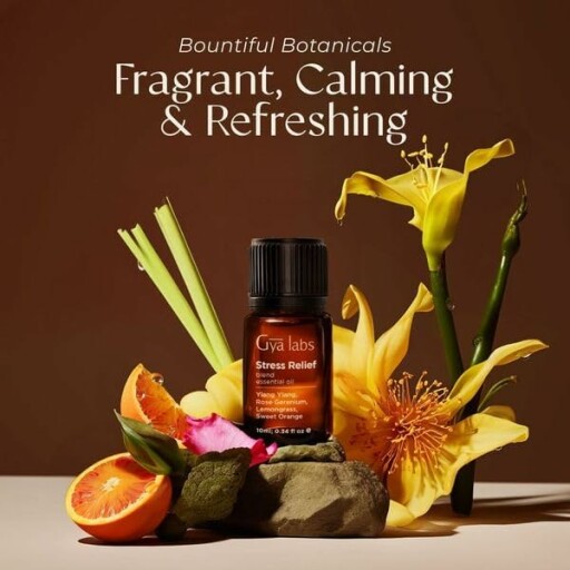 Image illustrating the benefits of Gya Labs Stress Relief Essential Oils